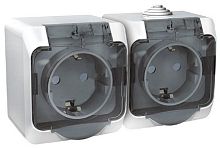 Розетка с заземлением накладная Systeme Electric Этюд 2-м. шторки IP44 белый картинка